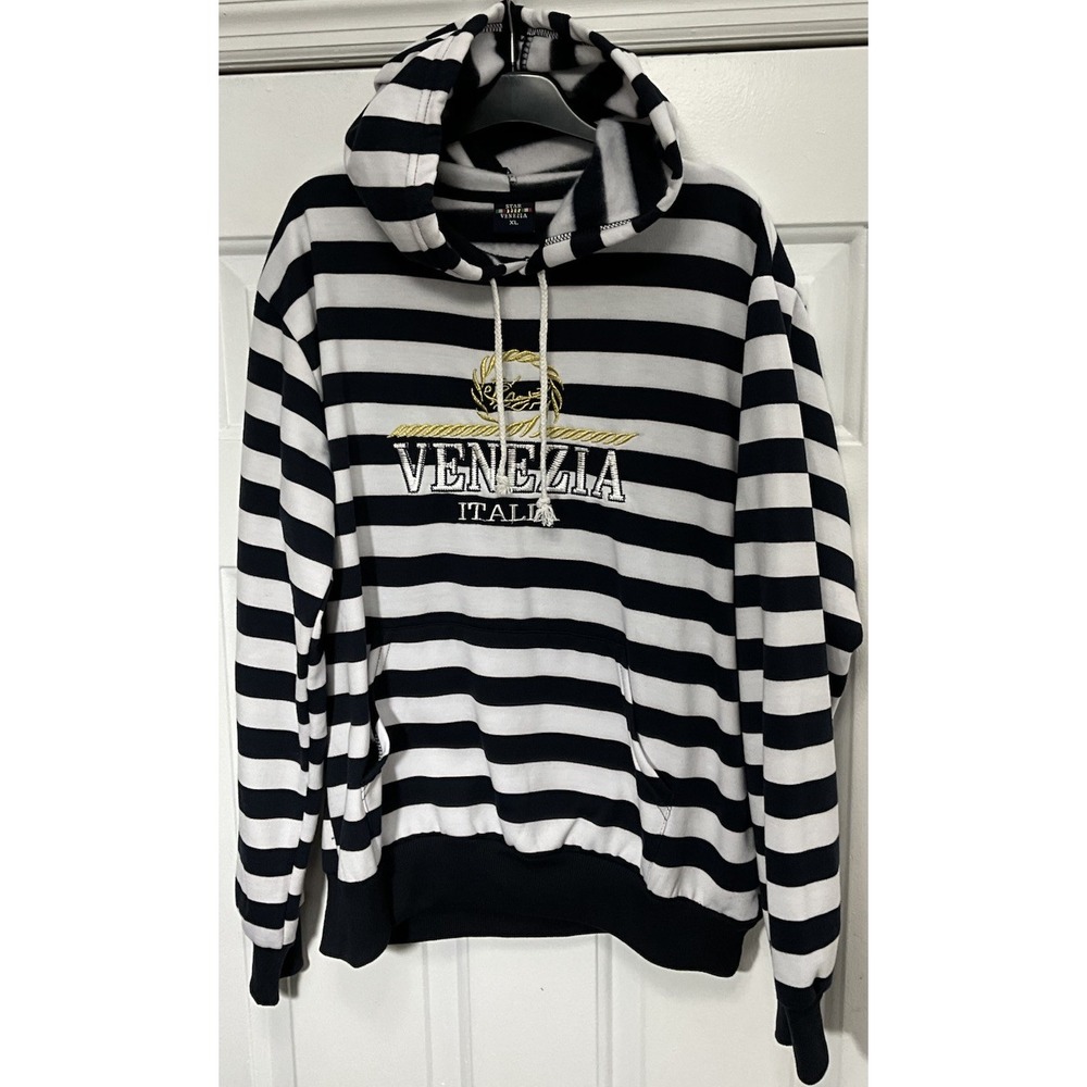 Star Venezia Italia Navy/White/Gold Stripe Embroidered Hoodie Nautical Womens XL